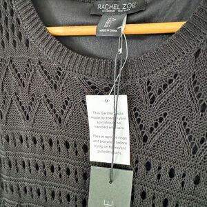 NWT Rachel Zoe Women's Pointelle Knit Fit & Flare Midi Dress, Black, Large